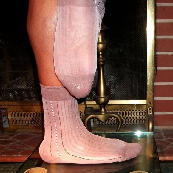 2PR Men's Sheer Taupe Thick N Thin with Pattern, Cap Toe Cap Heel Socks - 10 -13 - Picture 4 of 13